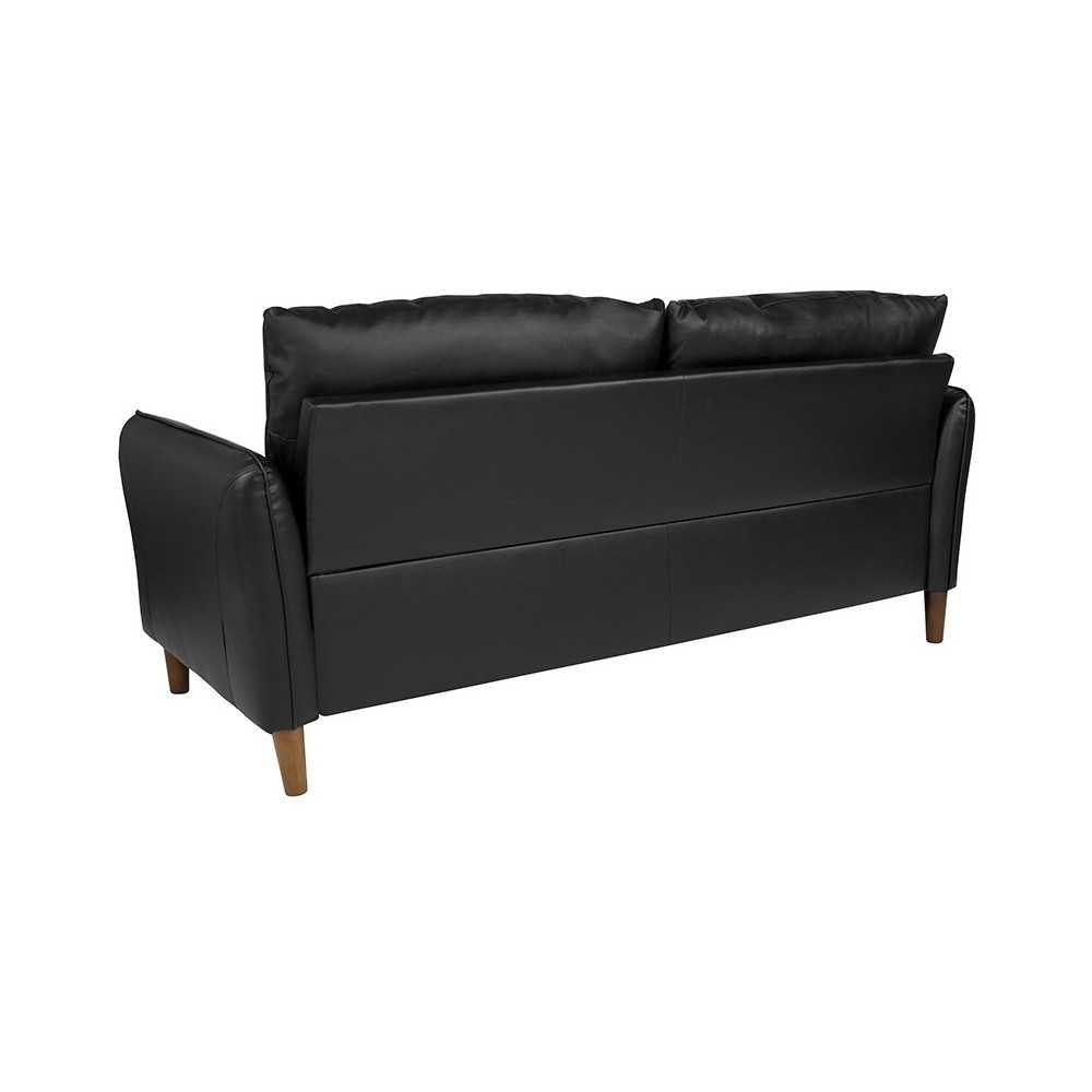 Milton Park Upholstered Plush Pillow Back Sofa in Black LeatherSoft