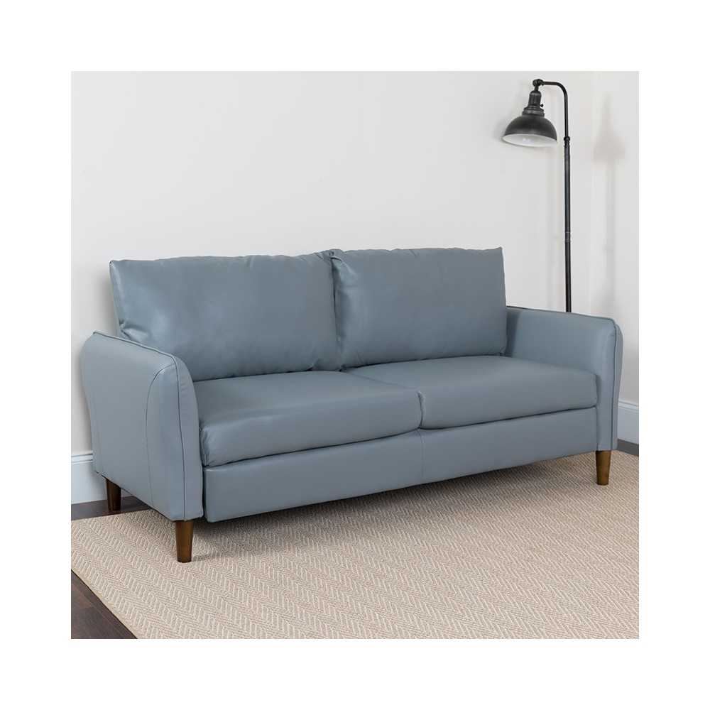 Milton Park Upholstered Plush Pillow Back Sofa in Gray LeatherSoft