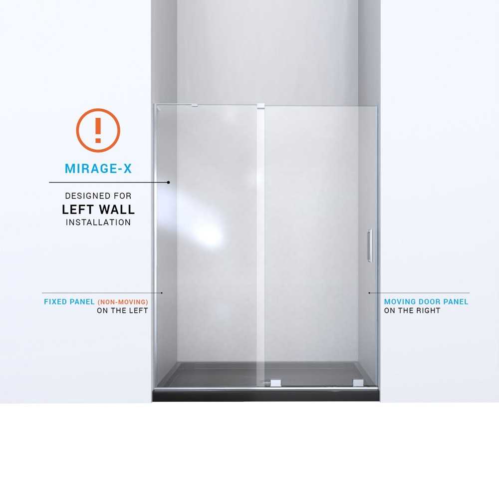 Mirage-X 56-60 in. W x 58 in. H Frameless Sliding Tub Door in Brushed Nickel. Left Wall Installation