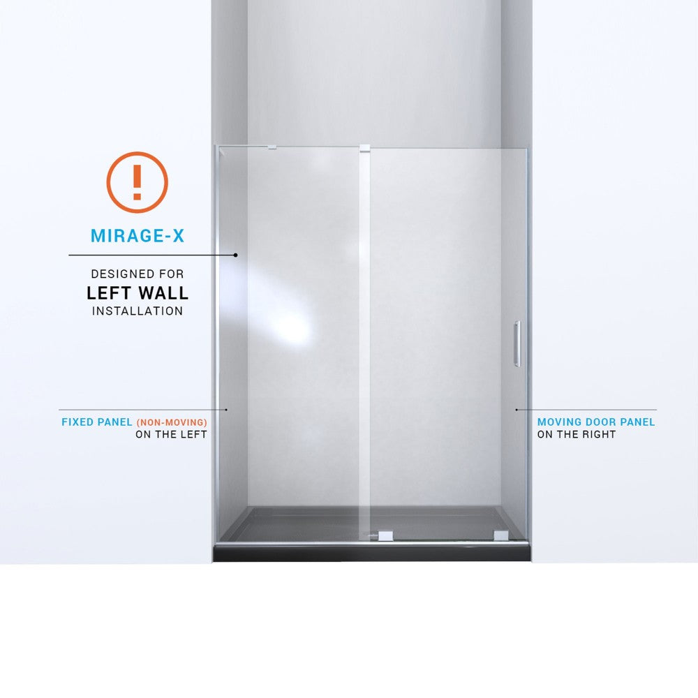 Mirage-X 56-60 in. W x 58 in. H Frameless Sliding Tub Door in Chrome. Left Wall Installation