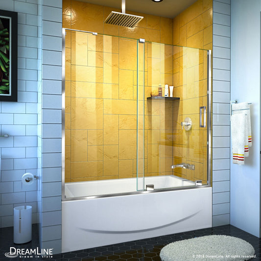 Mirage-Z 56-60 in. W x 58 in. H Frameless Sliding Tub Door in Chrome