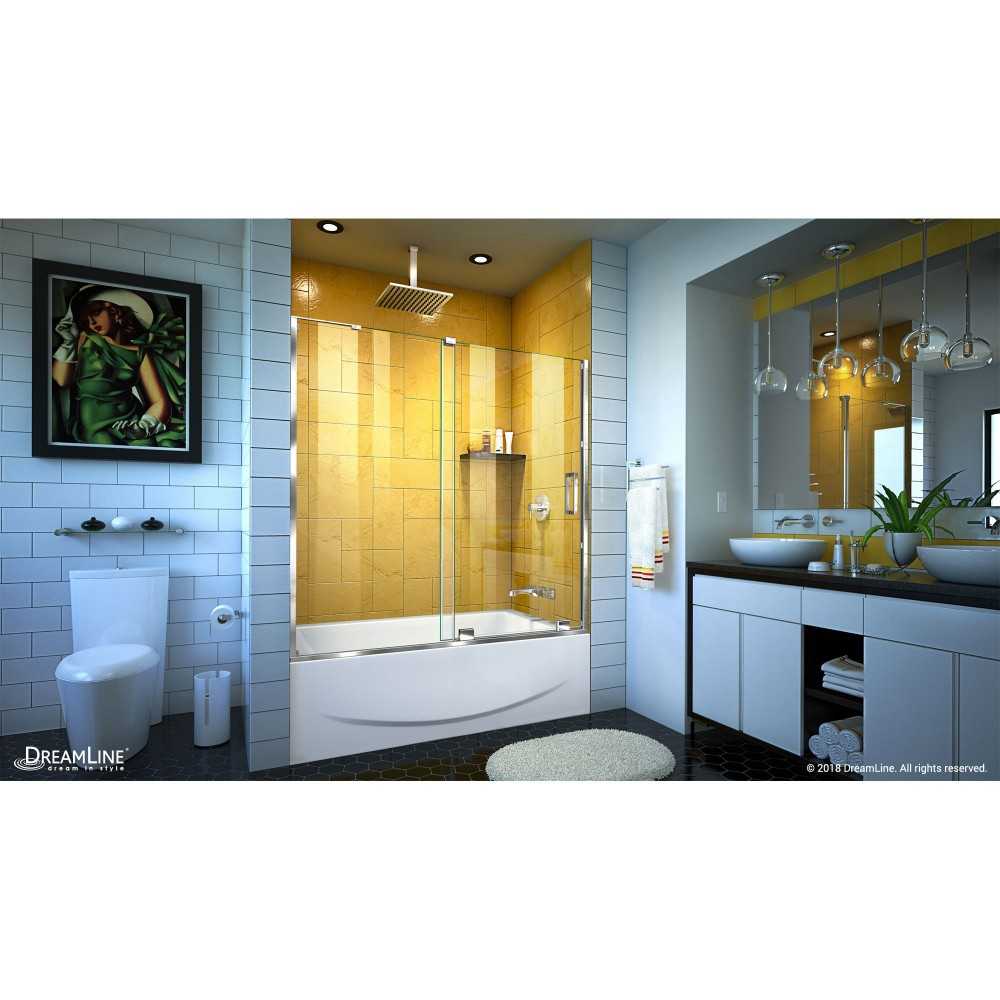 Mirage-Z 56-60 in. W x 58 in. H Frameless Sliding Tub Door in Chrome