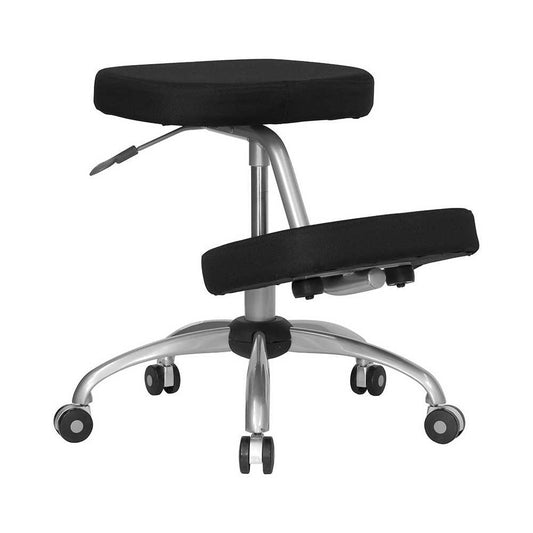 Mobile Ergonomic Kneeling Office Chair with Silver Frame in Black Fabric