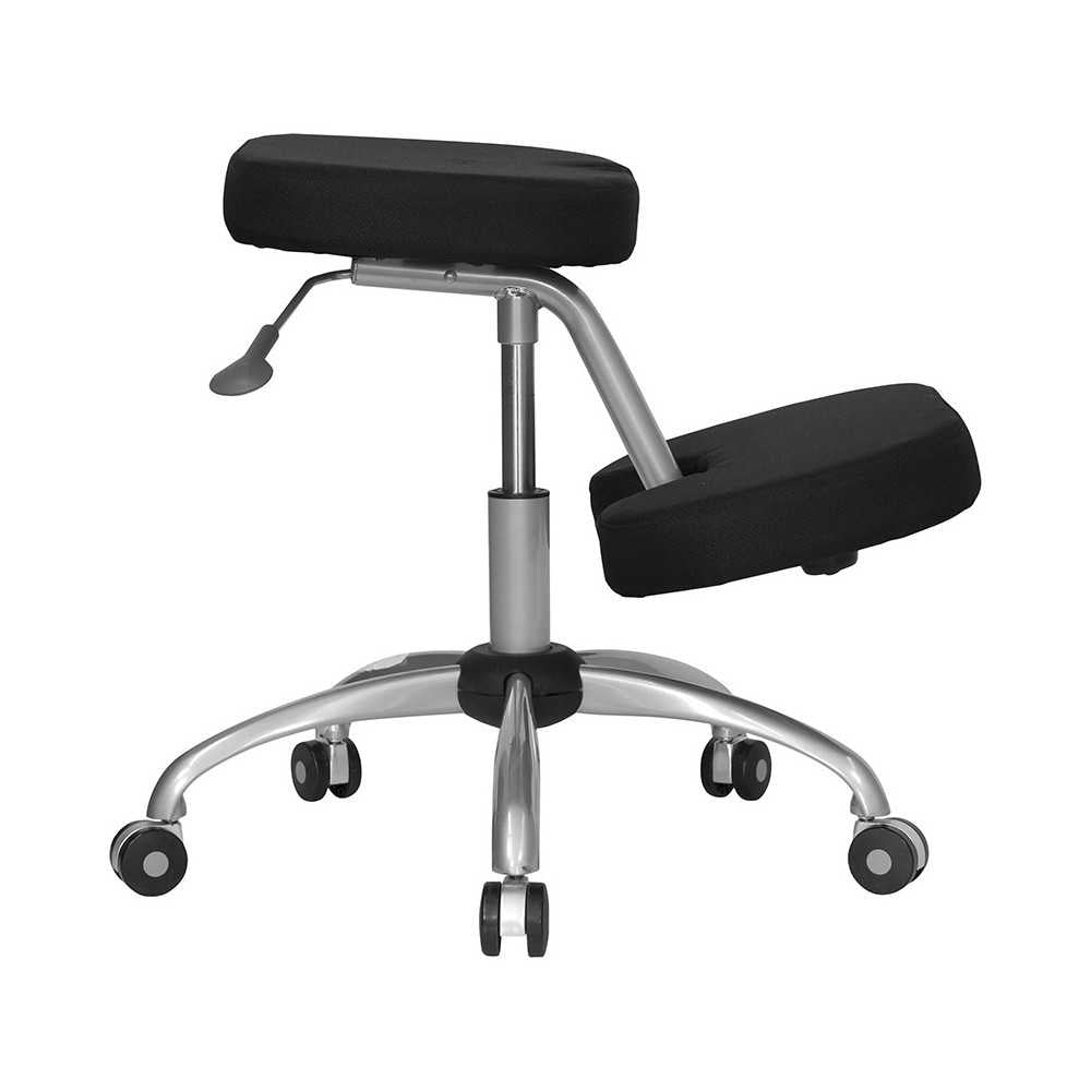 Mobile Ergonomic Kneeling Office Chair with Silver Frame in Black Fabric
