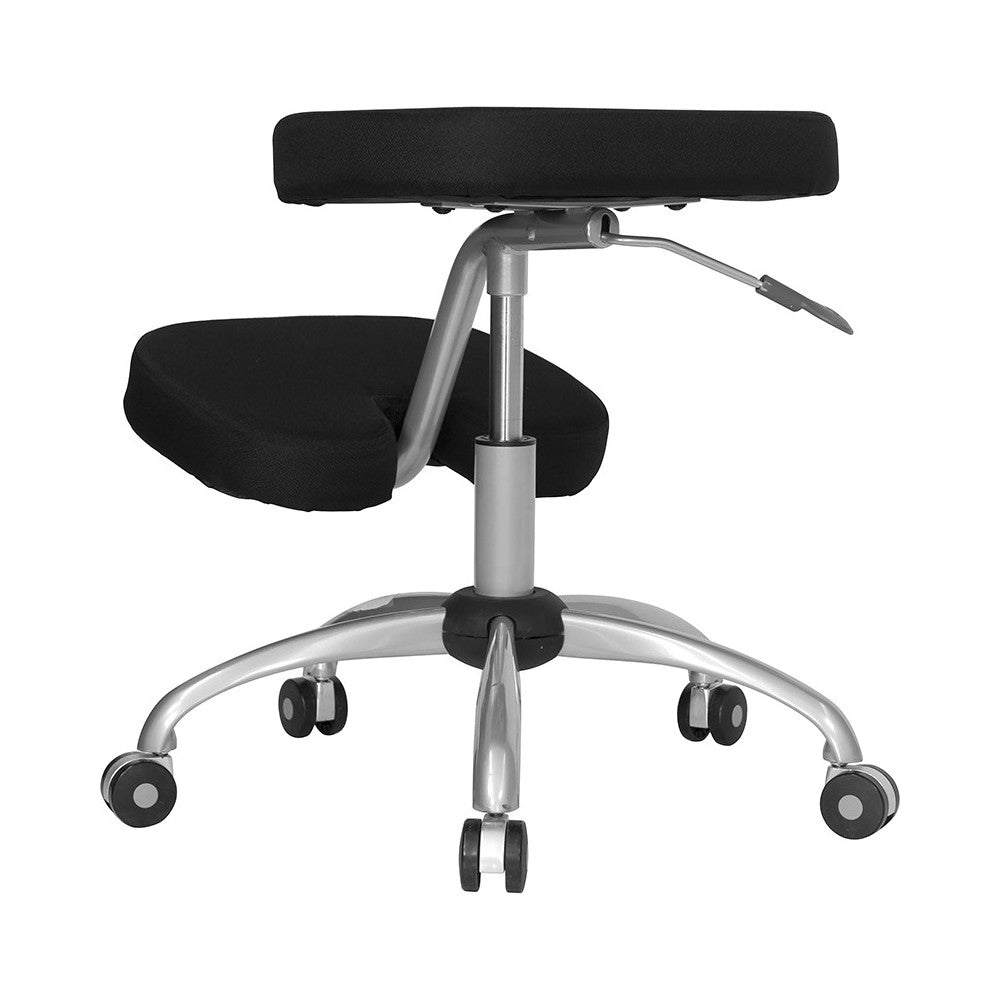 Mobile Ergonomic Kneeling Office Chair with Silver Frame in Black Fabric