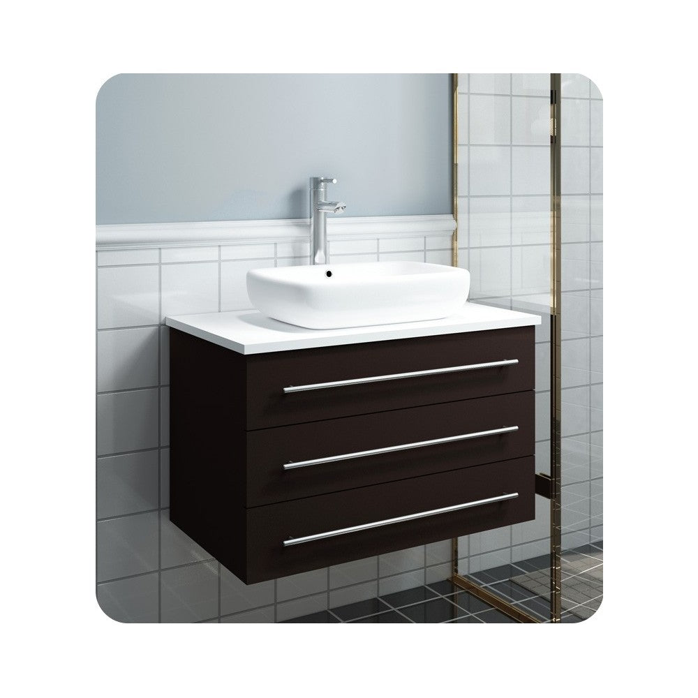 Modella 32 Espresso Wall Hung Bathroom Cabinet with Top, Vessel Sink