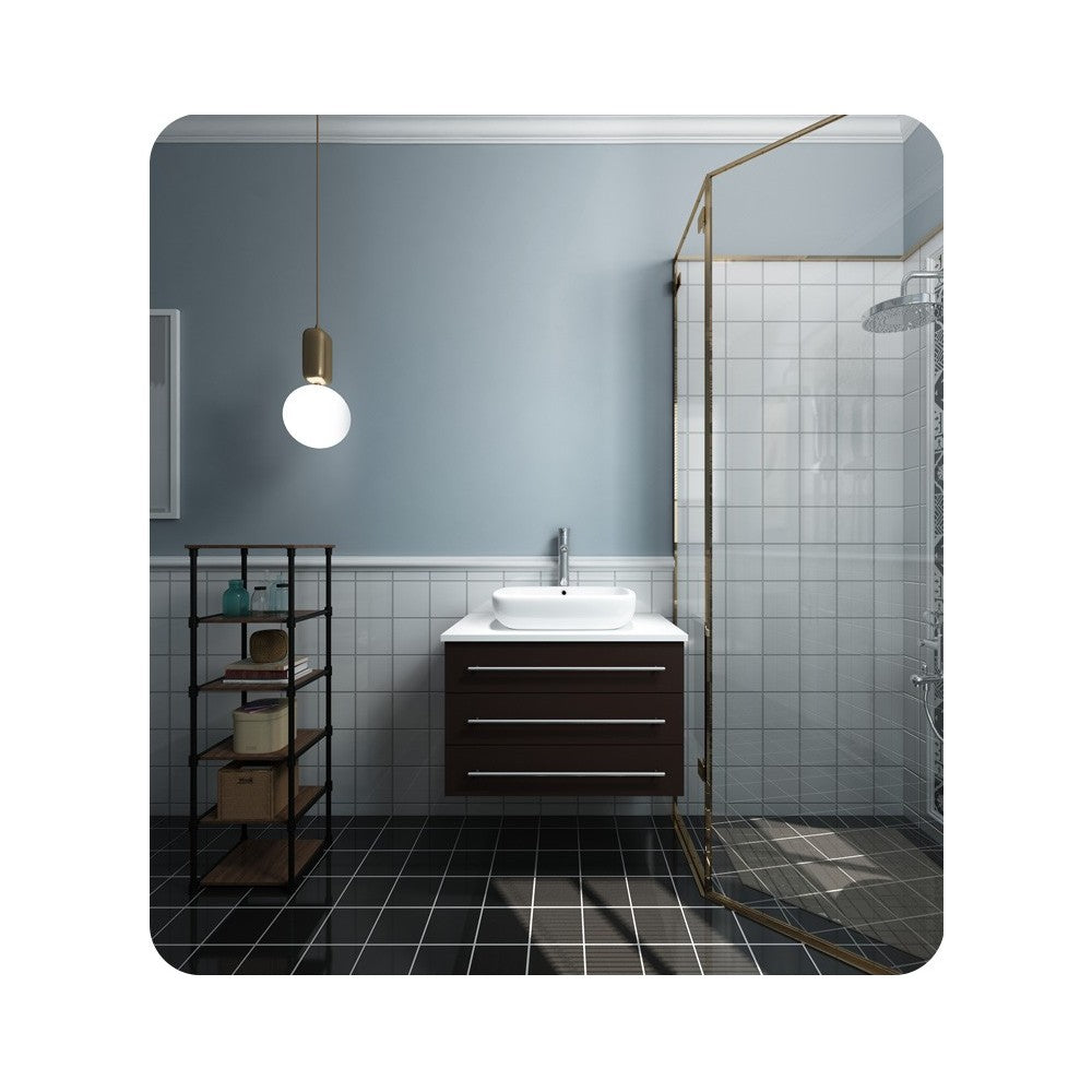 Modella 32 Espresso Wall Hung Bathroom Cabinet with Top, Vessel Sink