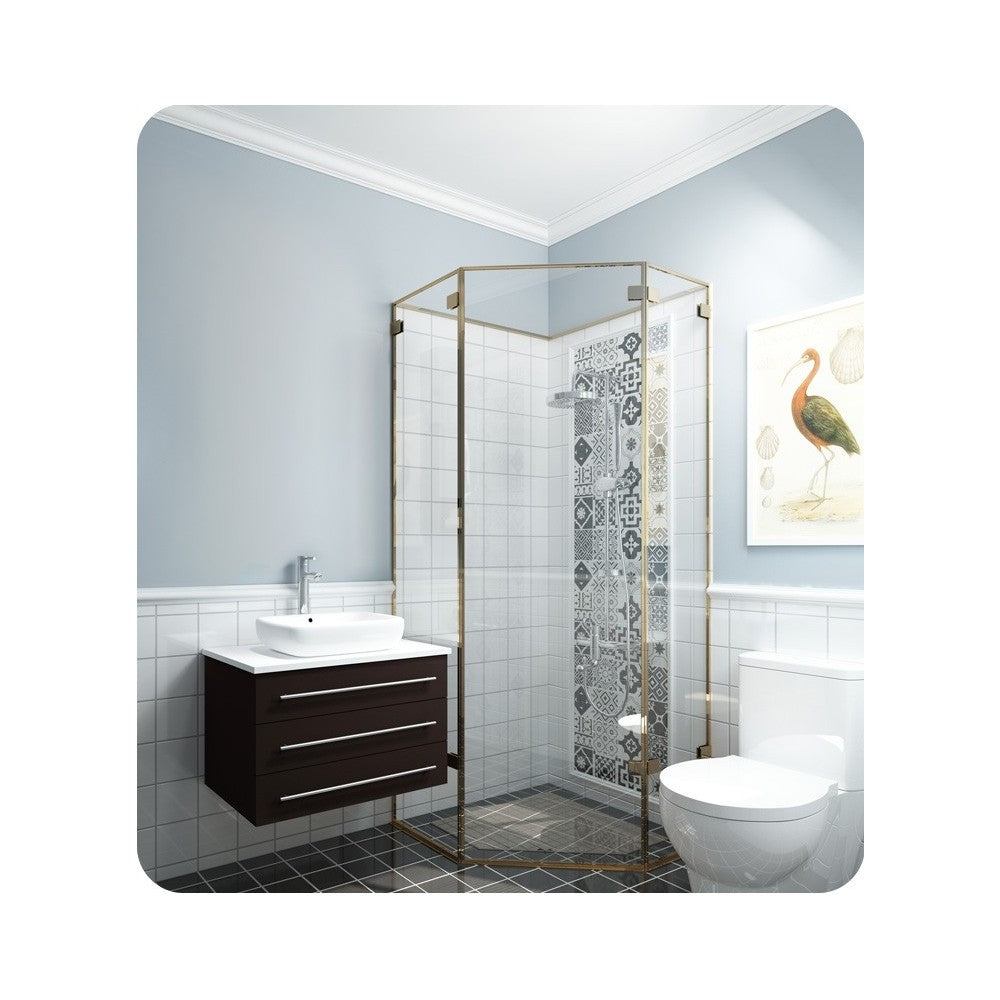 Modella 32 Espresso Wall Hung Bathroom Cabinet with Top, Vessel Sink