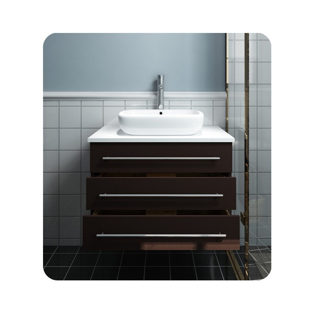 Modella 32 Espresso Wall Hung Bathroom Cabinet with Top, Vessel Sink