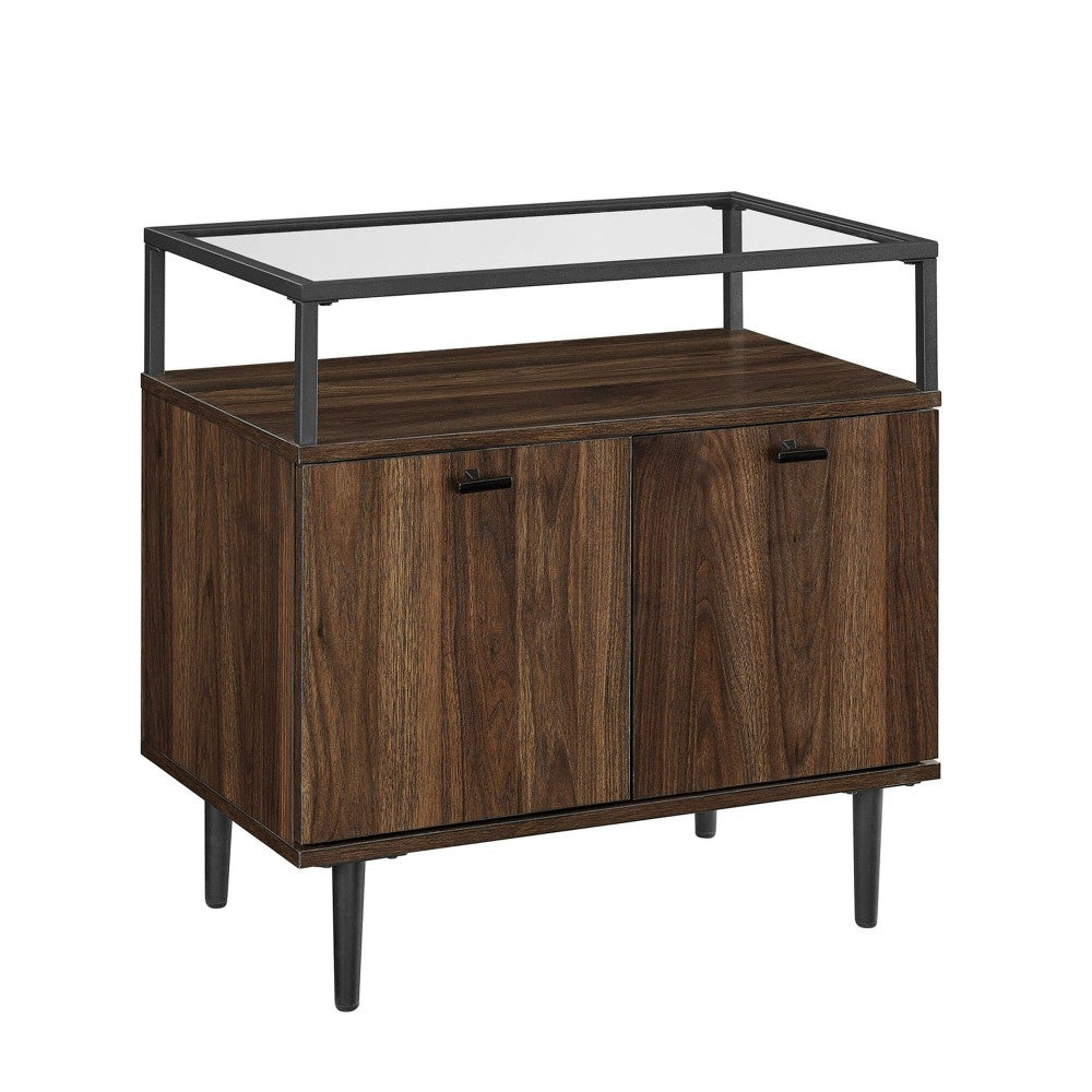 Modern Glass Top 2-Door Nightstand - Dark Walnut