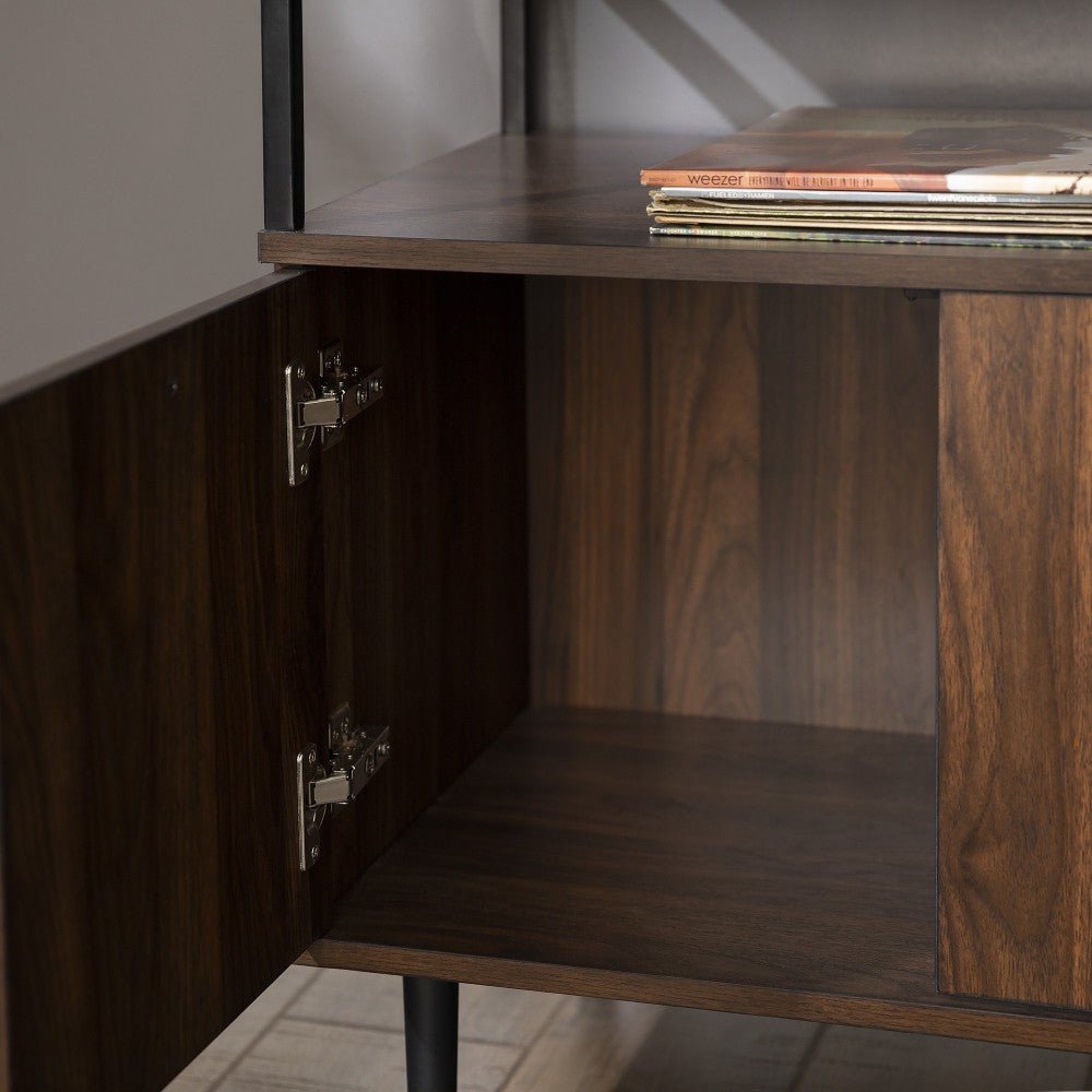 Modern Glass Top 2-Door Nightstand - Dark Walnut