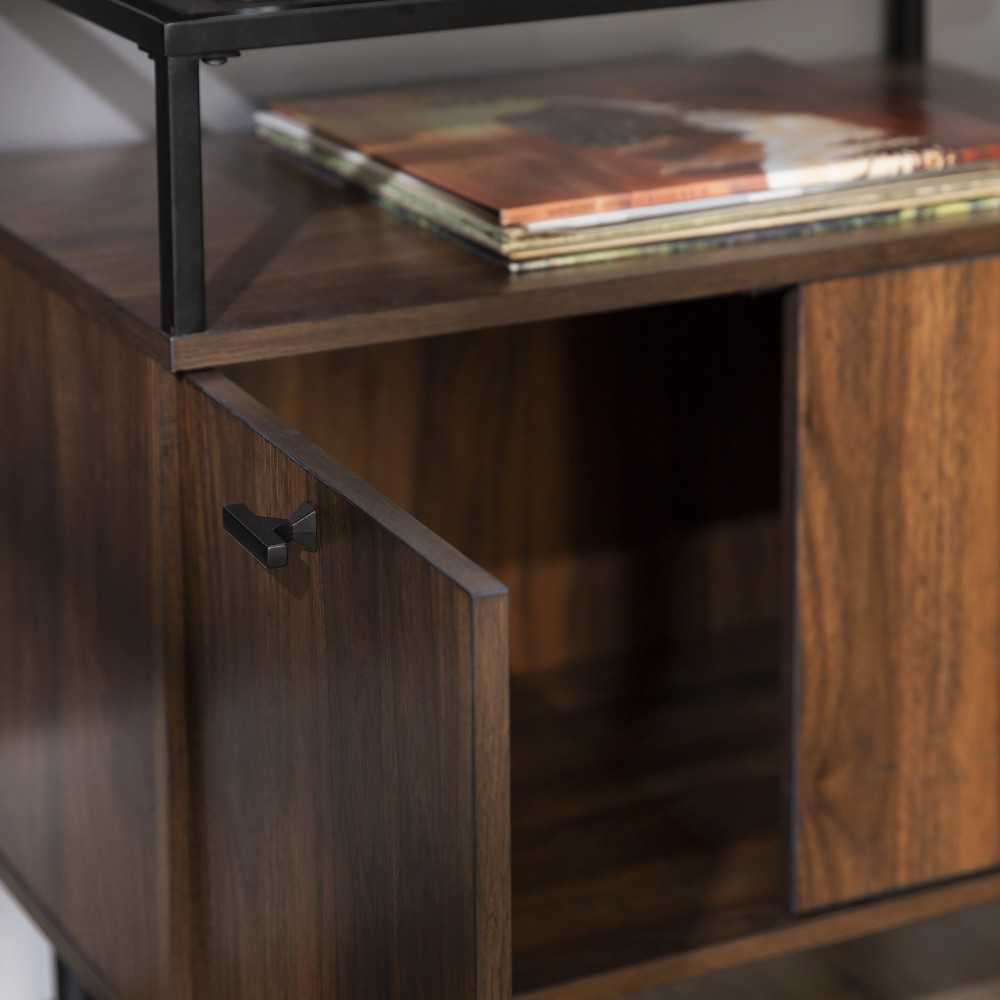 Modern Glass Top 2-Door Nightstand - Dark Walnut