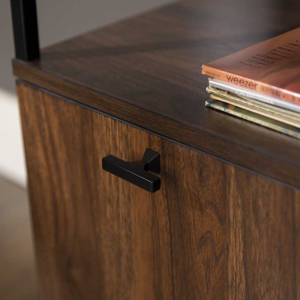 Modern Glass Top 2-Door Nightstand - Dark Walnut