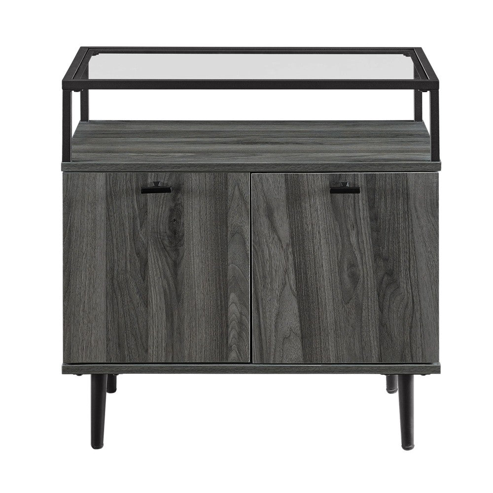 Modern Glass Top 2-Door Nightstand - Slate Gray