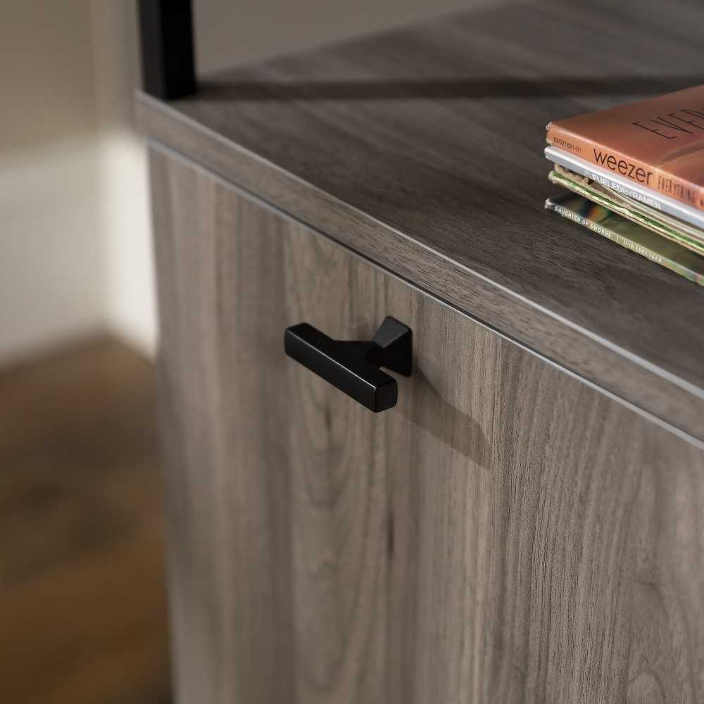 Modern Glass Top 2-Door Nightstand - Slate Gray