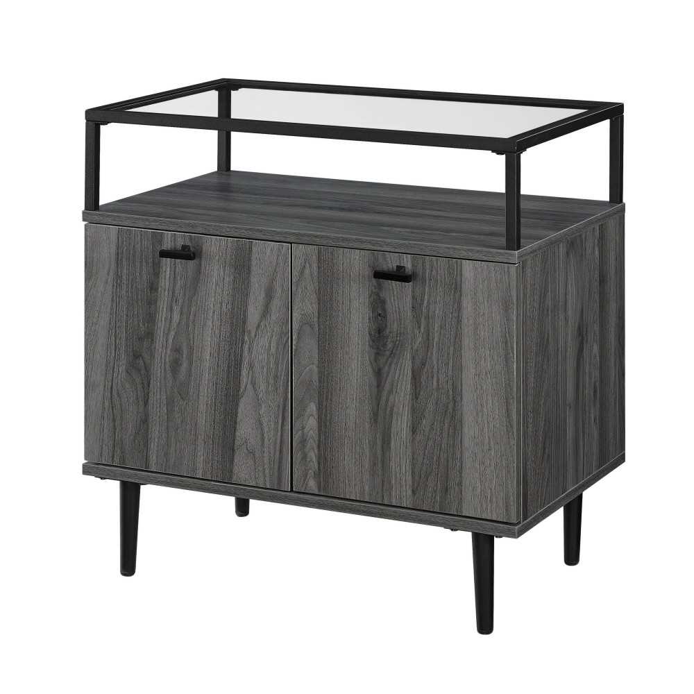 Modern Glass Top 2-Door Nightstand - Slate Gray