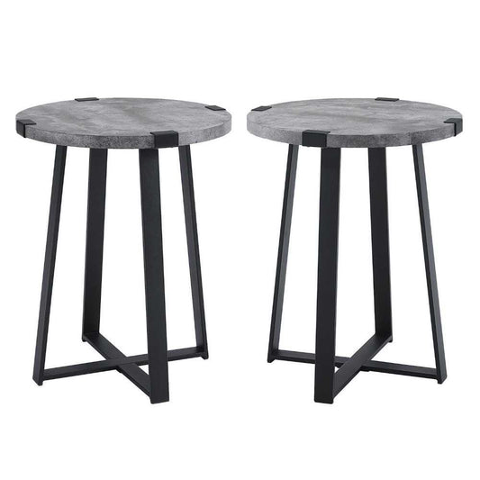 Modern Industrial 2-Piece Metal Wrap Side Table Set - Dark Concrete