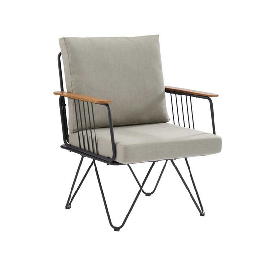 Modern Metal and Wood Detail Hairpin Leg Patio Chair - Sandstone