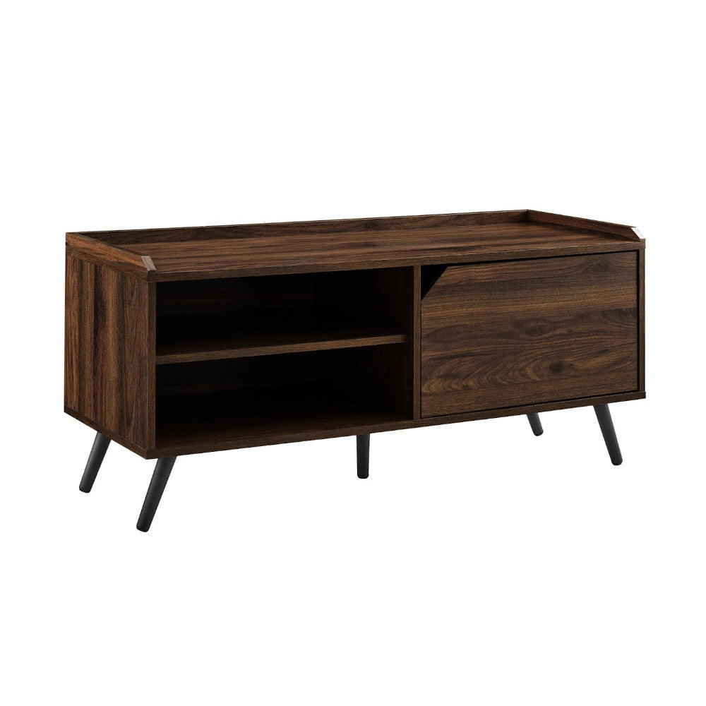 Modern Notched-Door Entry Bench with Shoe Storage - Dark Walnut