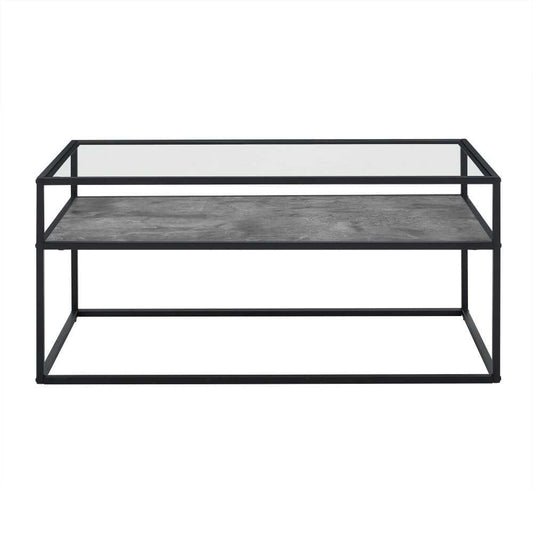 Modern Reversible Shelf Coffee Table - Faux White Marble/Faux Dark Concrete