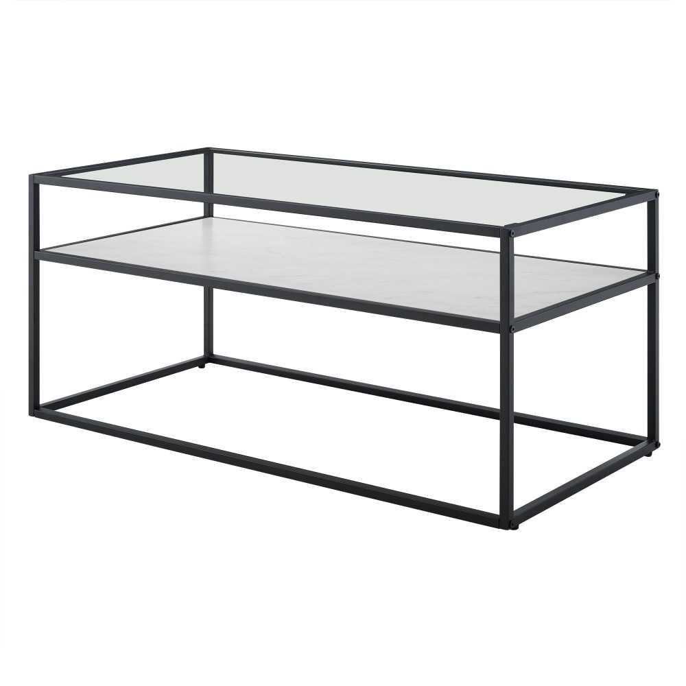 Modern Reversible Shelf Coffee Table - Faux White Marble/Faux Dark Concrete