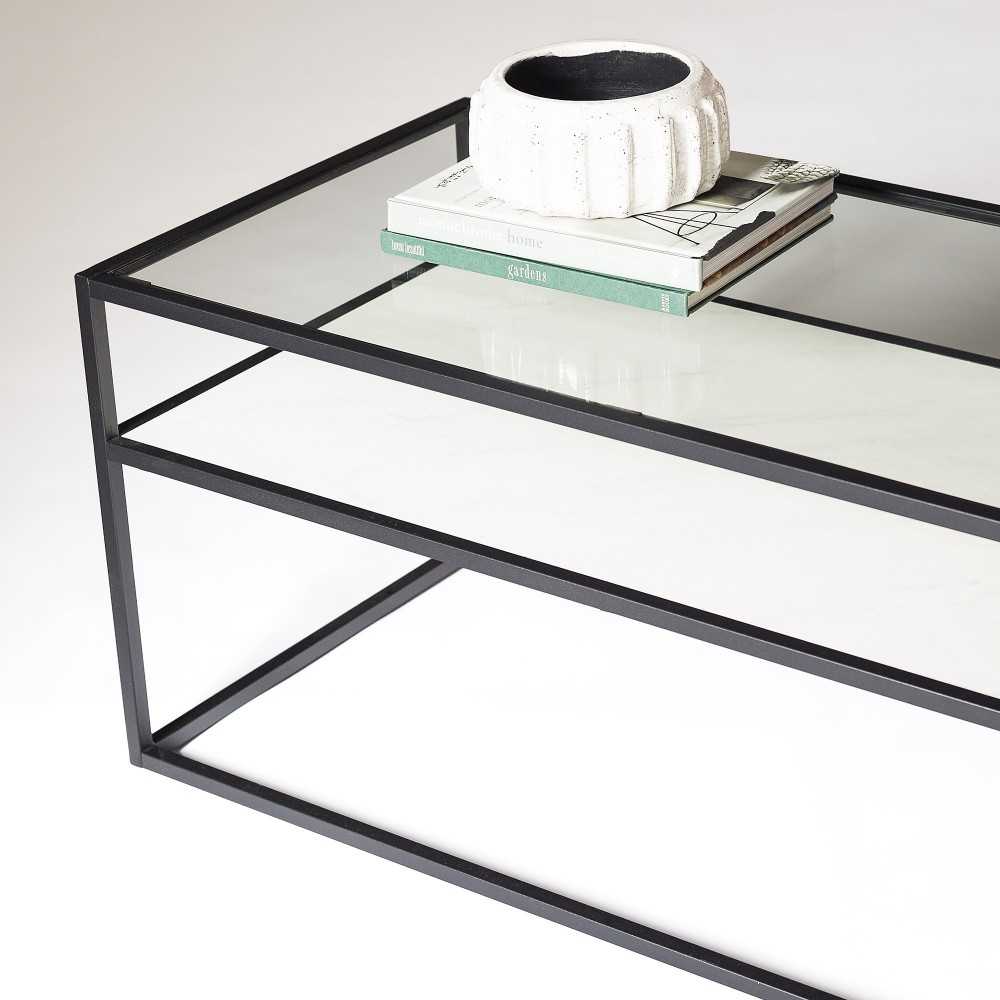 Modern Reversible Shelf Coffee Table - Faux White Marble/Faux Dark Concrete