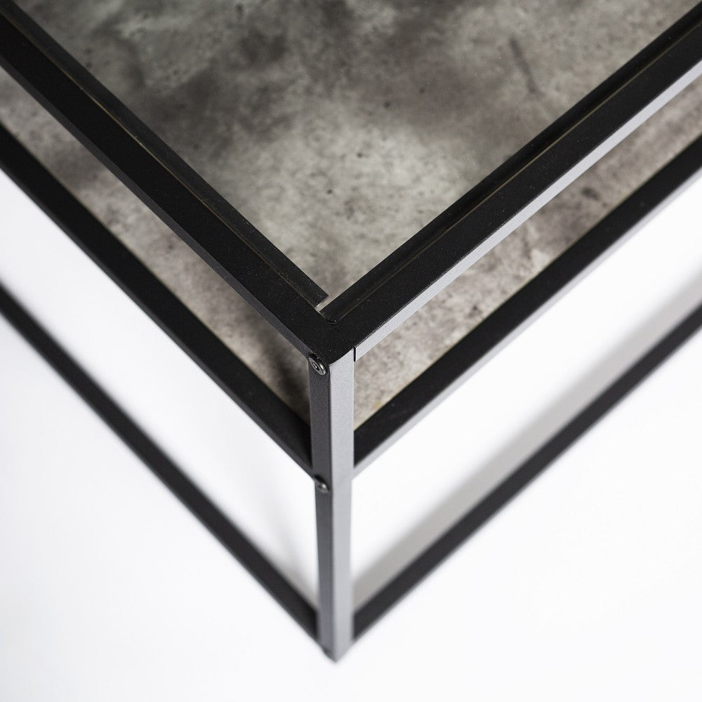 Modern Reversible Shelf Coffee Table - Faux White Marble/Faux Dark Concrete