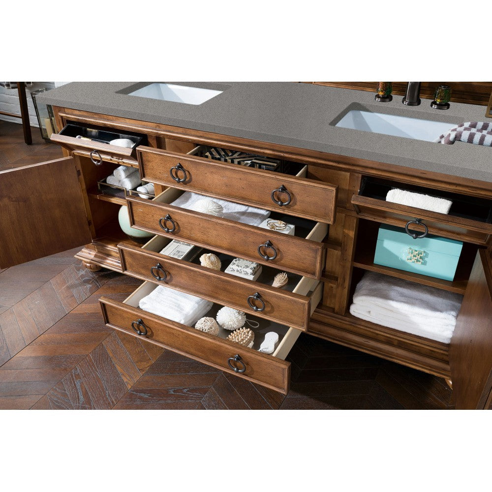 Mykonos 72" Double Vanity Cabinet, Cinnamon, w/ 3 CM Gray Expo Quartz Top