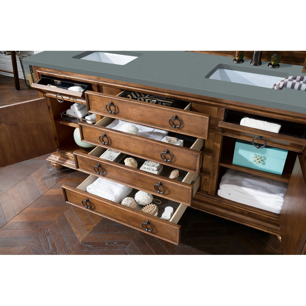 Mykonos 72" Double Vanity Cabinet, Cinnamon, w/ 3 CM Cala Blue Quartz Top