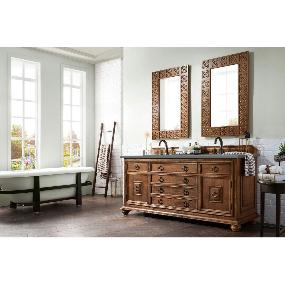Mykonos 72" Double Vanity Cabinet, Cinnamon, w/ 3 CM Cala Blue Quartz Top