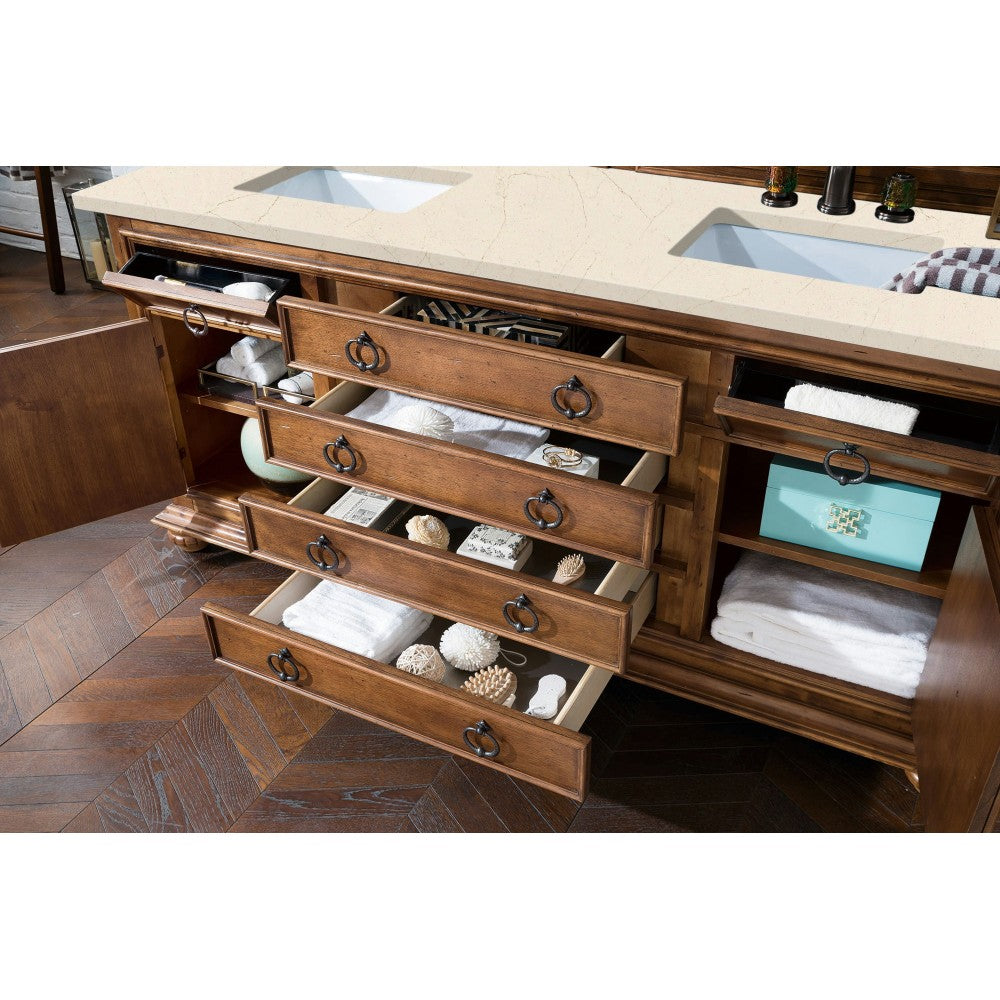 Mykonos 72" Double Vanity Cabinet, Cinnamon, w/ 3 CM Eternal Marfil Quartz Top