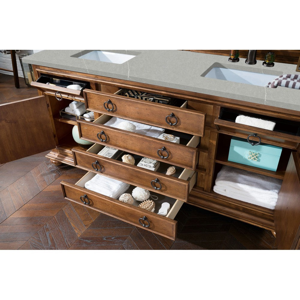 Mykonos 72" Double Vanity Cabinet, Cinnamon, w/ 3 CM Eternal Serena Quartz Top