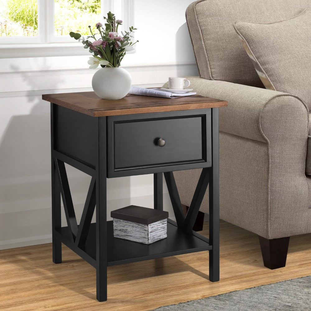 Natalee 19" 1 Drawer Wood Side Table - Rustic Oak/Black