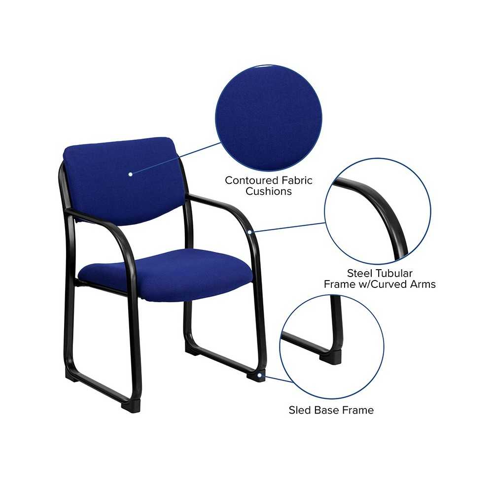 Navy Fabric Executive Side Reception Chair with Sled Base