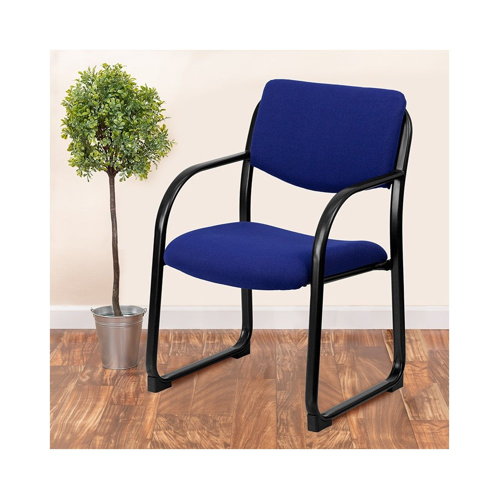 Navy Fabric Executive Side Reception Chair with Sled Base