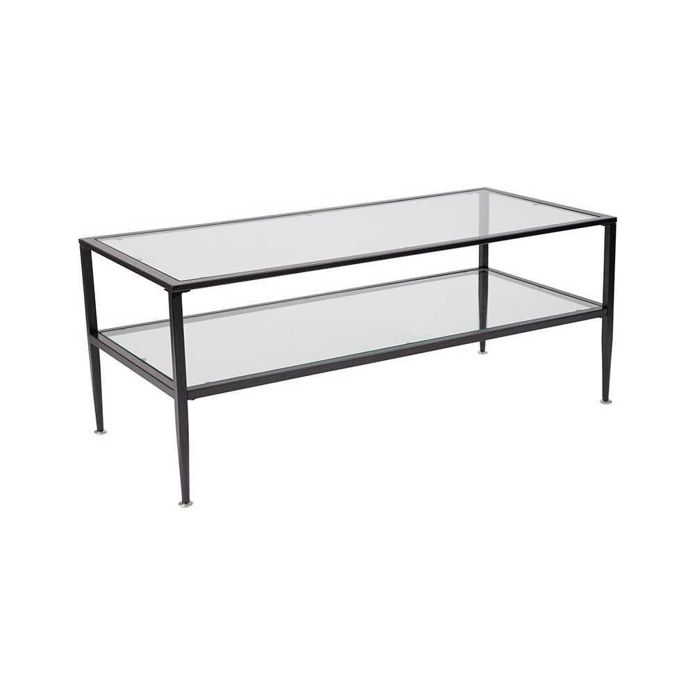 Newport Collection Glass Coffee Table with Black Metal Frame