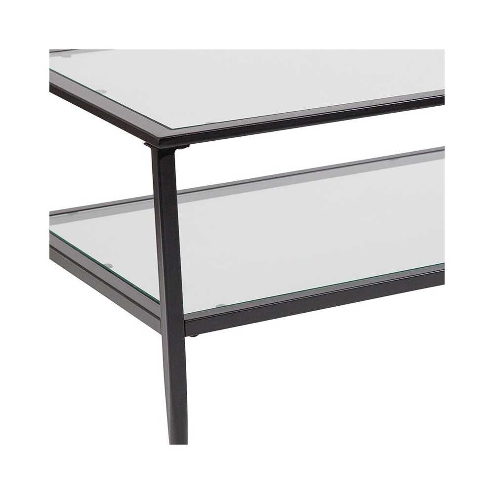 Newport Collection Glass Coffee Table with Black Metal Frame