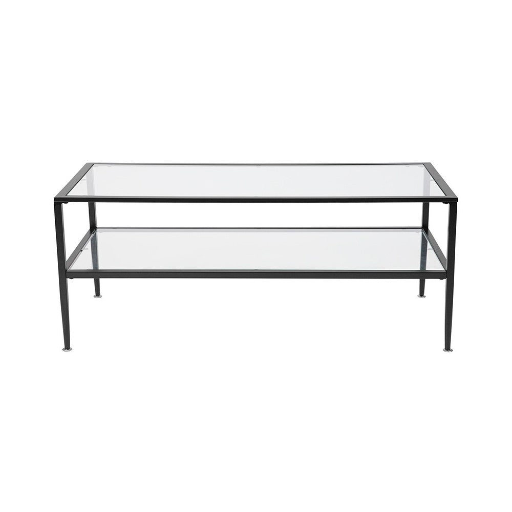 Newport Collection Glass Coffee Table with Black Metal Frame