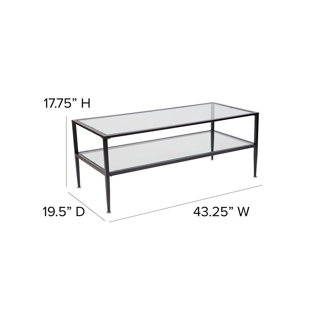 Newport Collection Glass Coffee Table with Black Metal Frame