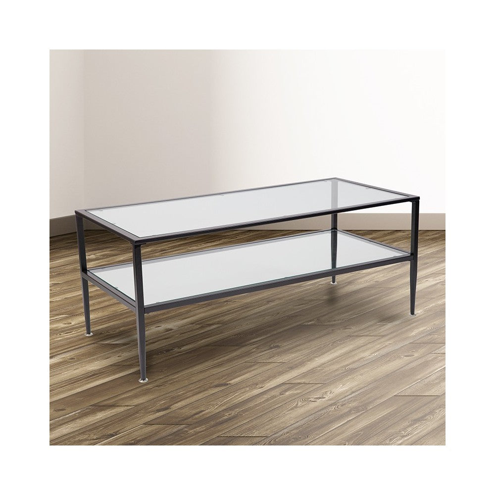 Newport Collection Glass Coffee Table with Black Metal Frame