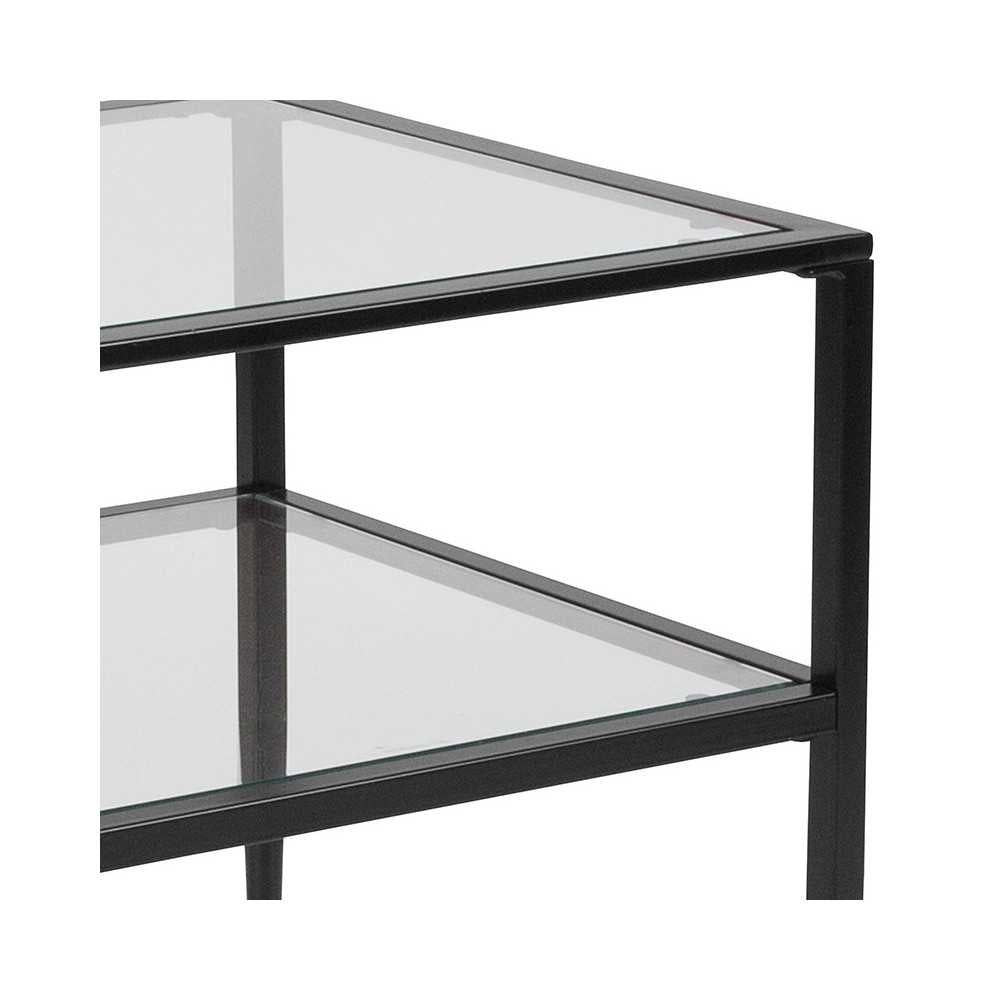 Newport Collection Glass End Table with Black Metal Frame