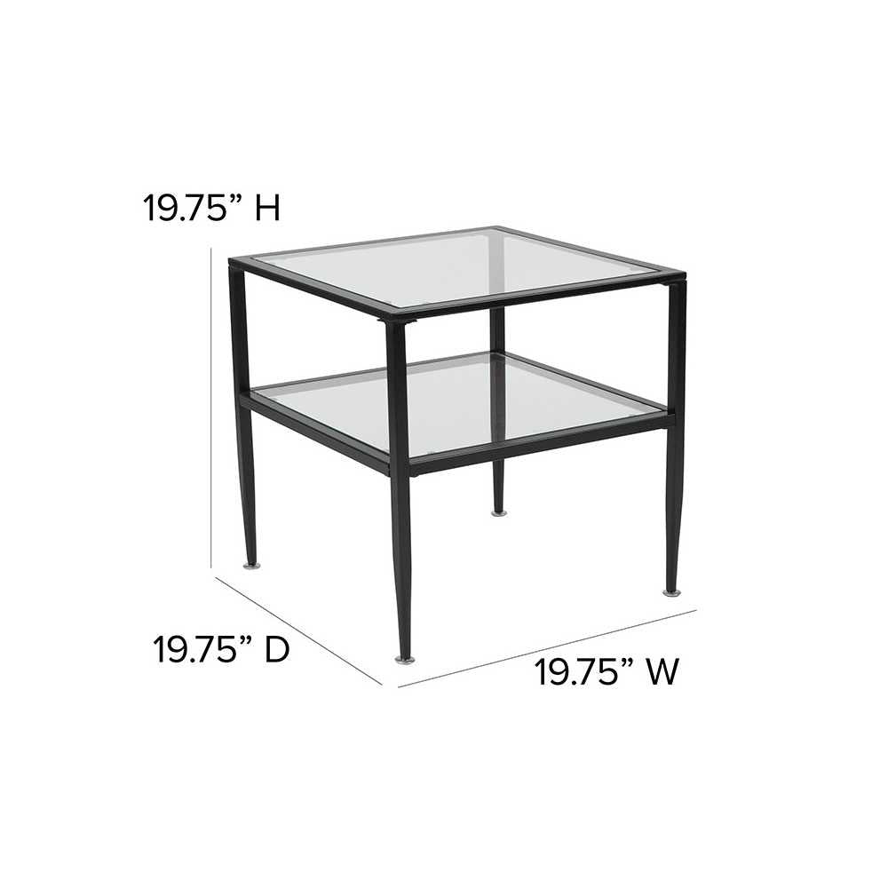 Newport Collection Glass End Table with Black Metal Frame