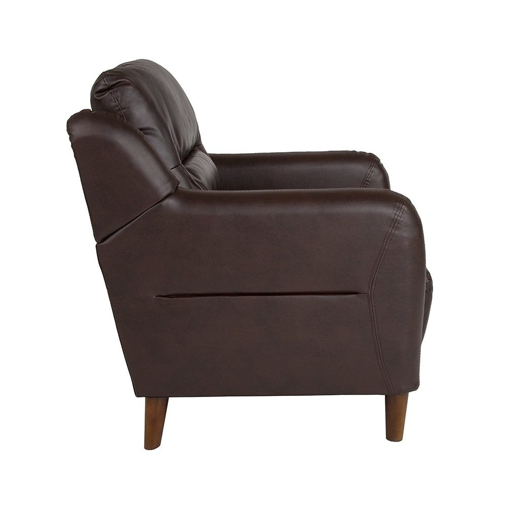 Newton Hill Upholstered Bustle Back Arm Chair in Brown LeatherSoft