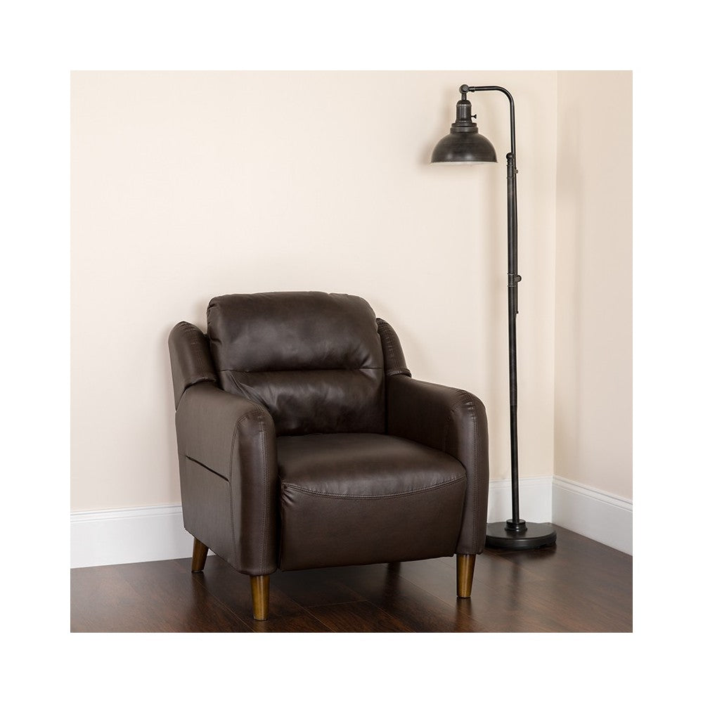 Newton Hill Upholstered Bustle Back Arm Chair in Brown LeatherSoft