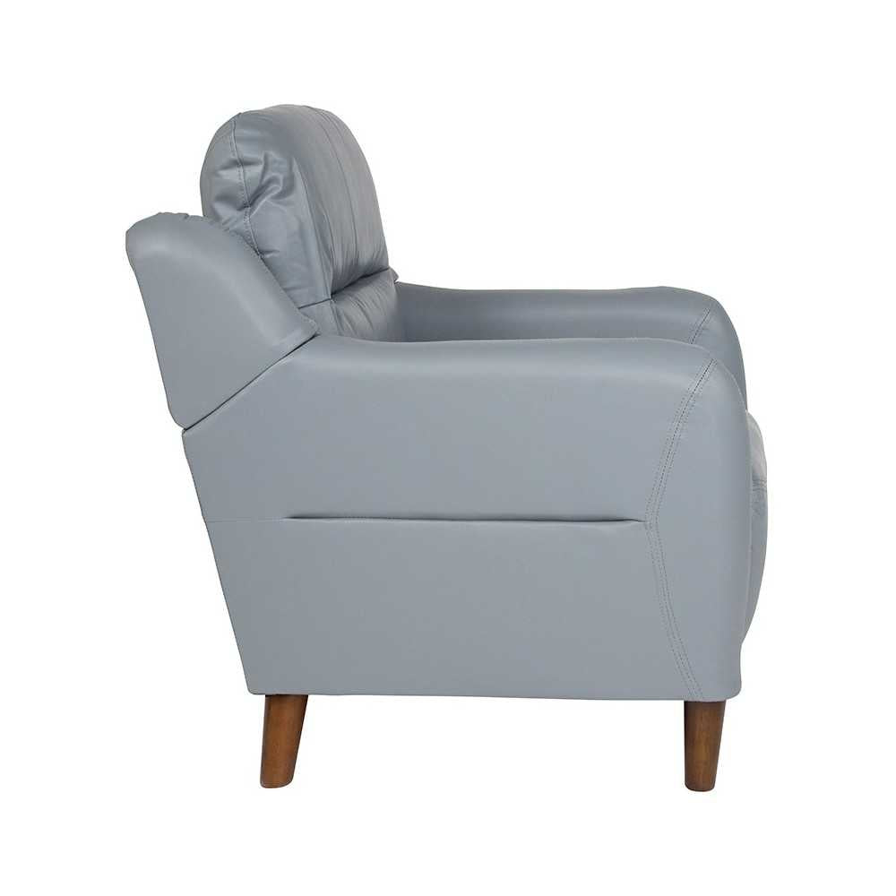 Newton Hill Upholstered Bustle Back Arm Chair in Gray LeatherSoft