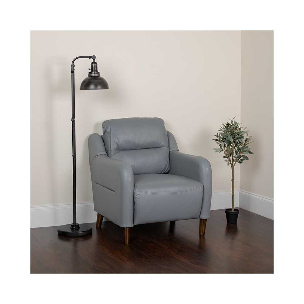 Newton Hill Upholstered Bustle Back Arm Chair in Gray LeatherSoft