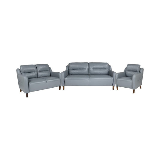 Newton Hill Upholstered Bustle Back Chair, Loveseat and Sofa Set in Gray LeatherSoft