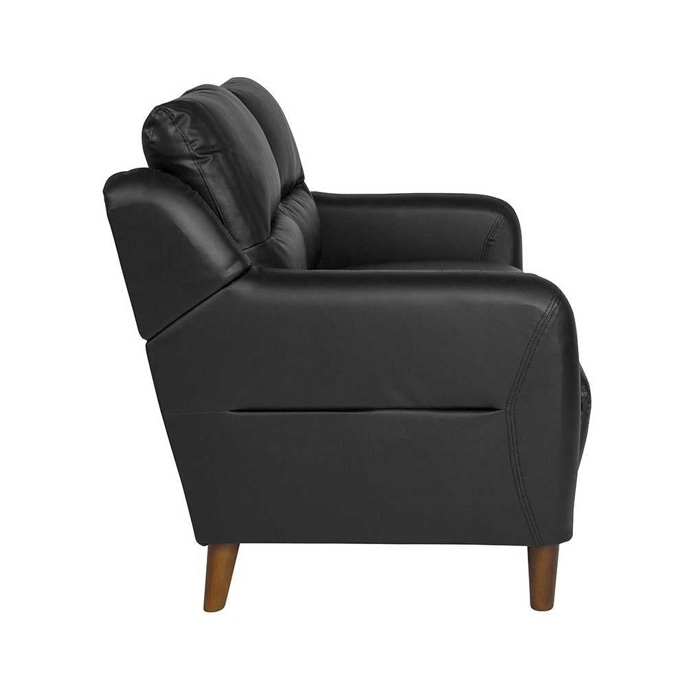 Newton Hill Upholstered Bustle Back Loveseat in Black LeatherSoft