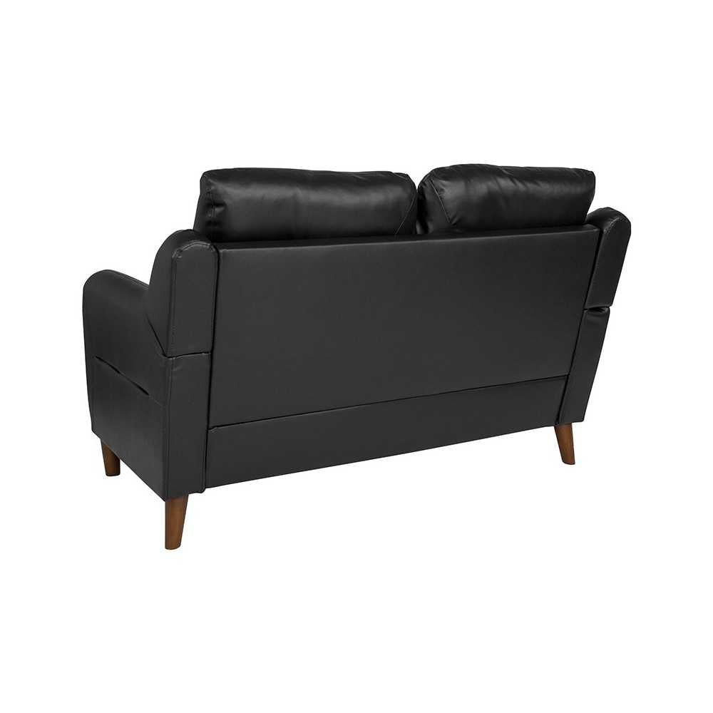 Newton Hill Upholstered Bustle Back Loveseat in Black LeatherSoft
