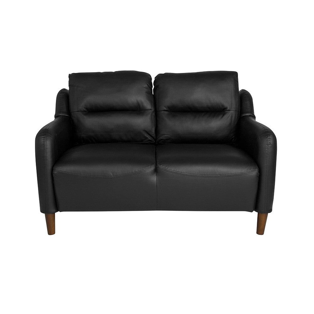 Newton Hill Upholstered Bustle Back Loveseat in Black LeatherSoft